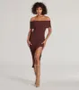 Raise The Bar Ribbed Knit High Slit Midi Dress sold by Windsor