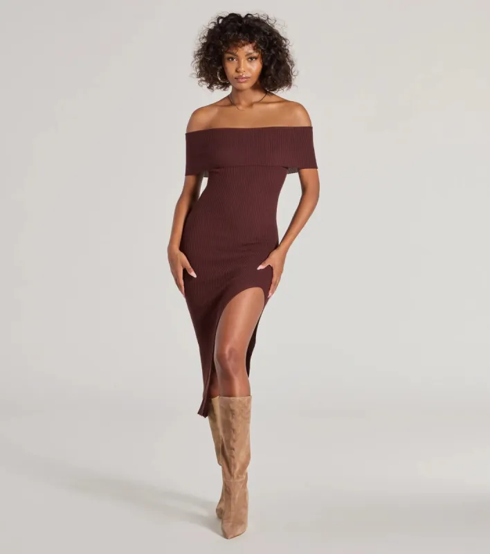Raise The Bar Ribbed Knit High Slit Midi Dress sold by Windsor