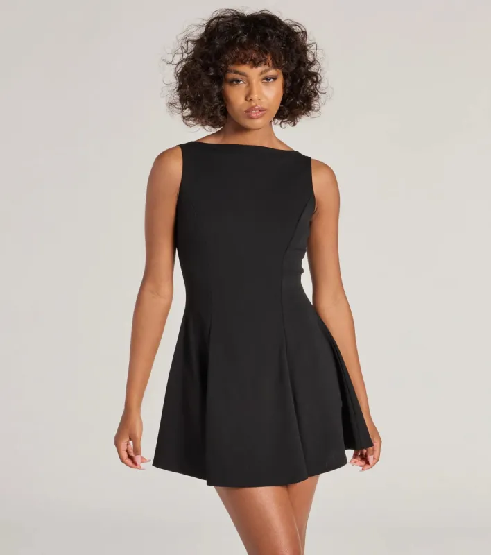 Timeless Elegance Boat Neck Crepe Skater Dress sold by Windsor