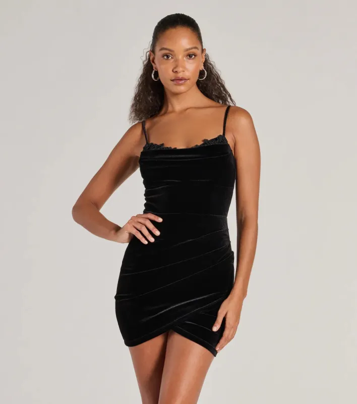 Alyssa Beaded Applique Bodycon Velvet Mini Dress sold by Windsor