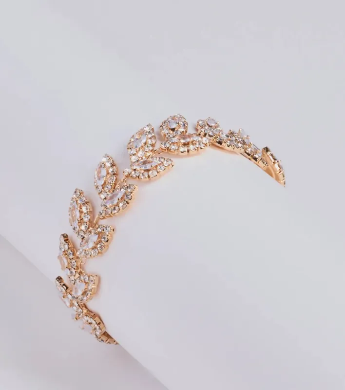 Elevated Glam Rhinestone Leaf Clasp Bracelet sold by Windsor
