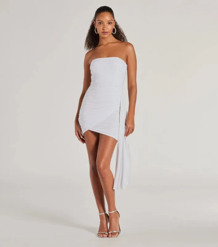 Sparkle Glam Rhinestone Mesh Strapless Mini Dress sold by Windsor