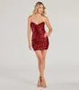 Lilian Sequin Strapless Lace-Up Mini Dress sold by Windsor