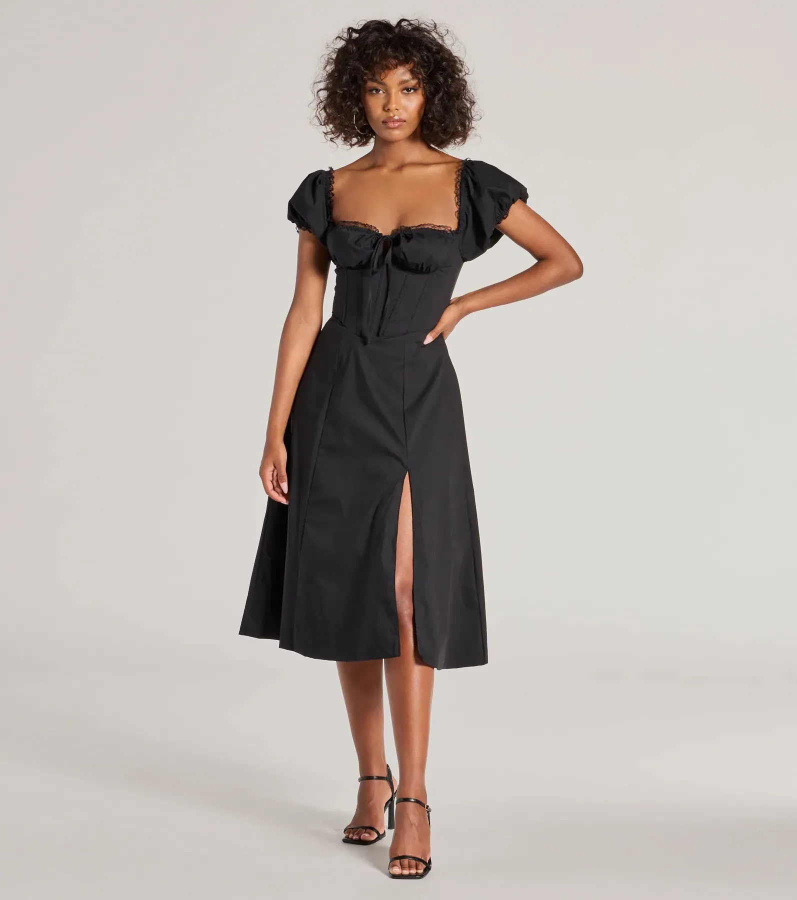 Flawless Puff Sleeve Corset Midi Dress sold by Windsor