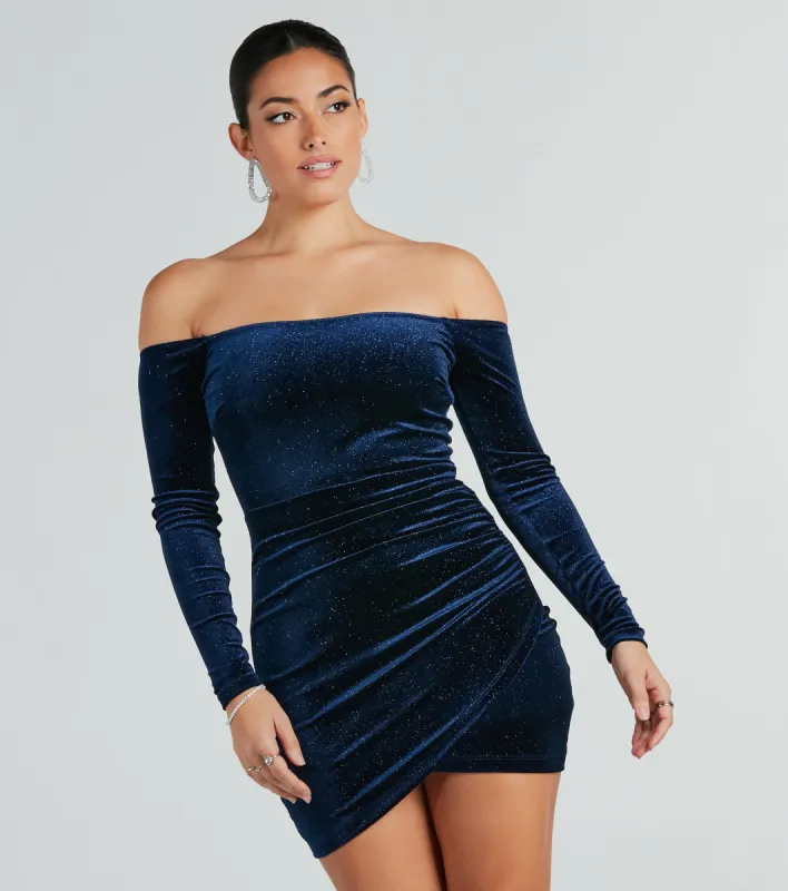 Sparkly Glitter Velvet Long Sleeve Mini Dress sold by Windsor