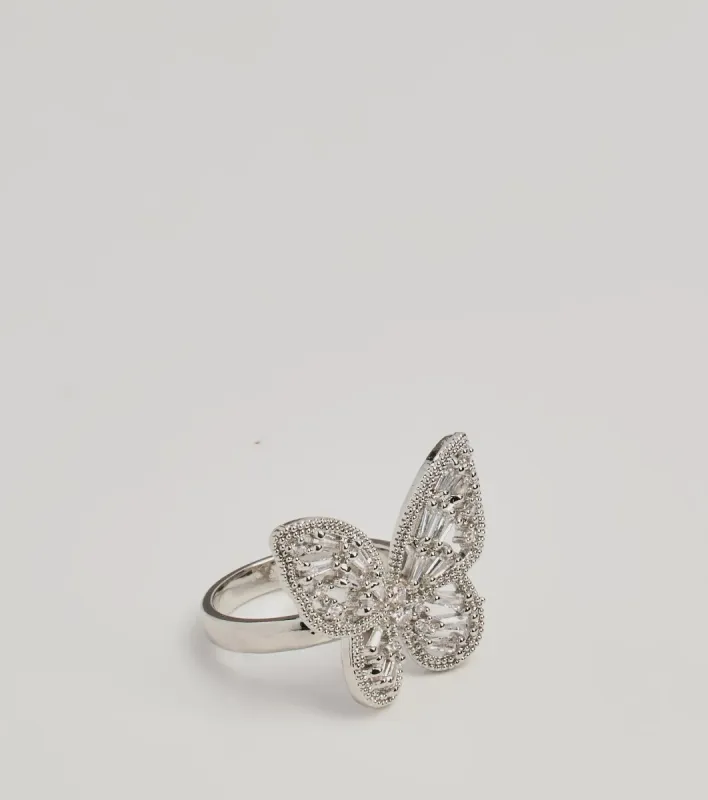 Sweet Charm Rhinestone Butterfly Statement Ring sold by Windsor