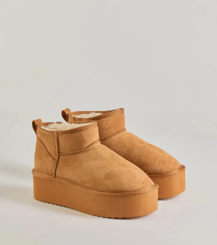 Cozy Feels Faux Sherpa Lined Platform Booties sold by Windsor