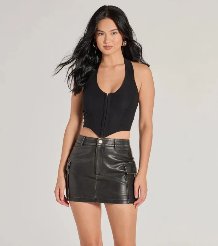 Edgy Chic Cropped Corset Halter Top sold by Windsor