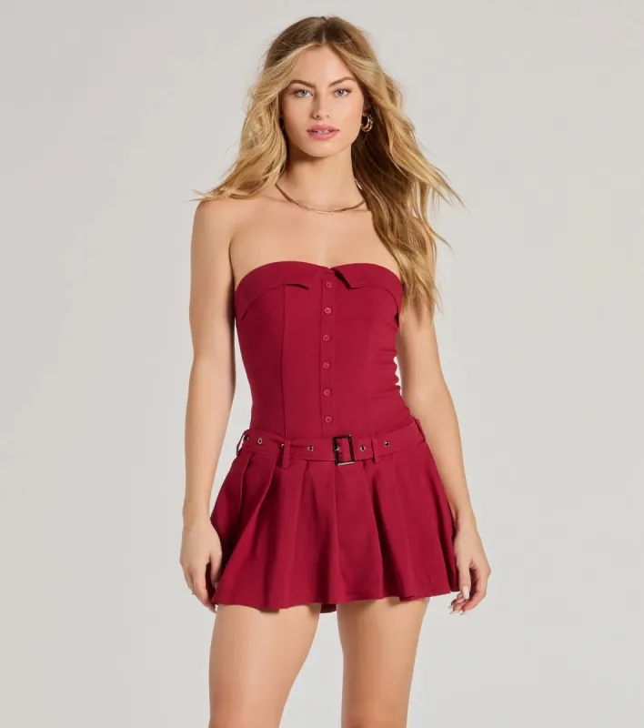 Social Babe Belted Drop Waist Skater Romper sold by Windsor