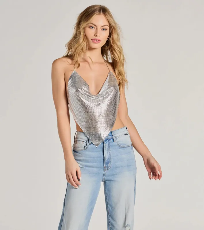 Go For Glitz Rhinestone Chainmail Hanky Top sold by Windsor