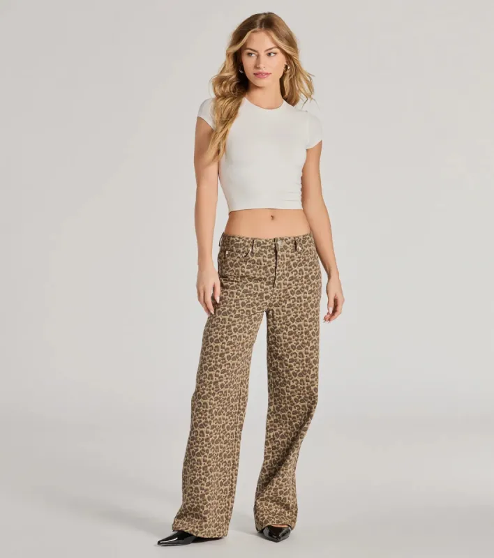 Wildly Chic Mid-Rise Leopard Print Baggy Pants sold by Windsor
