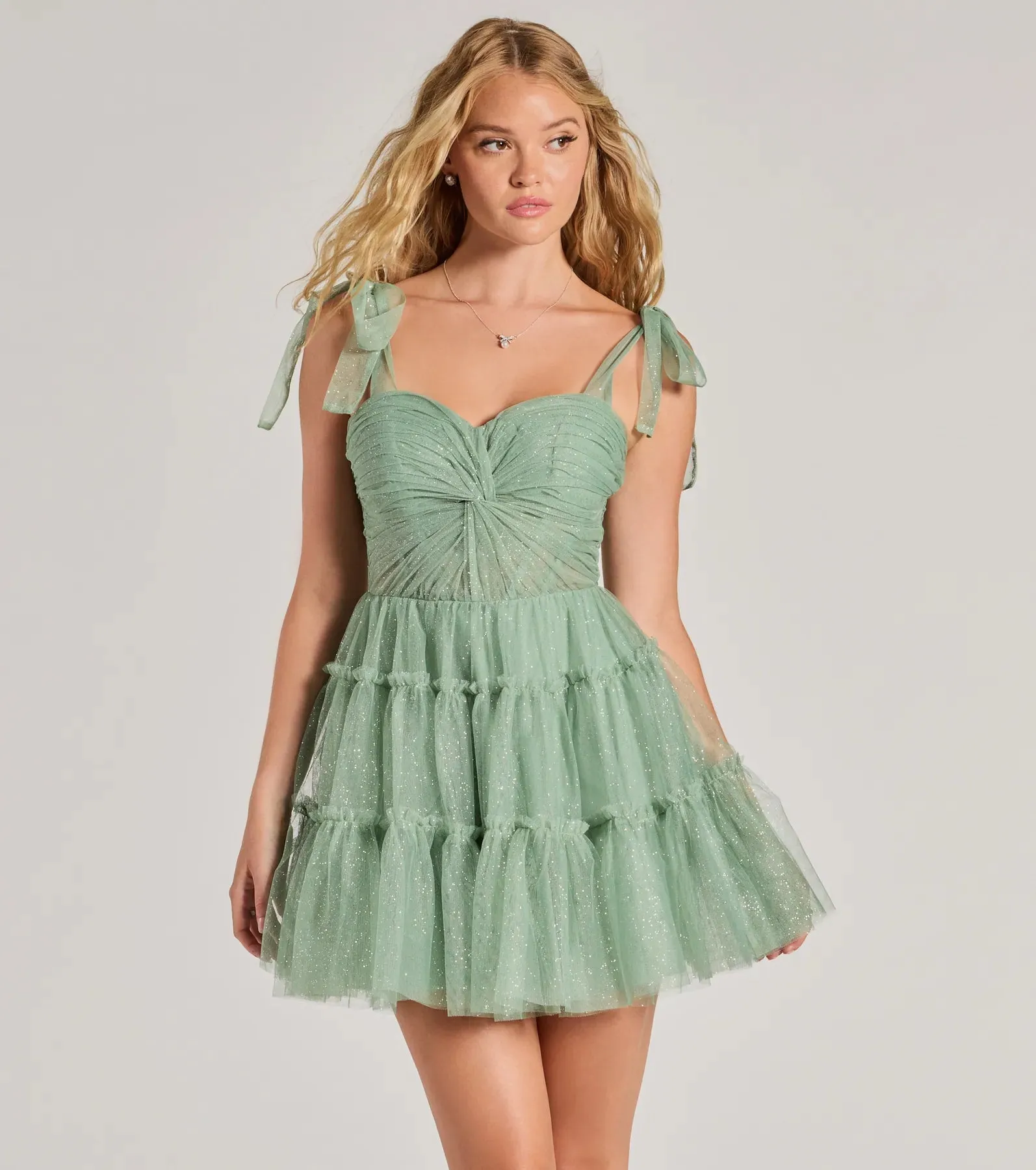 Lizzy Ruffled Glitter Mesh Skater Dress sold by Windsor