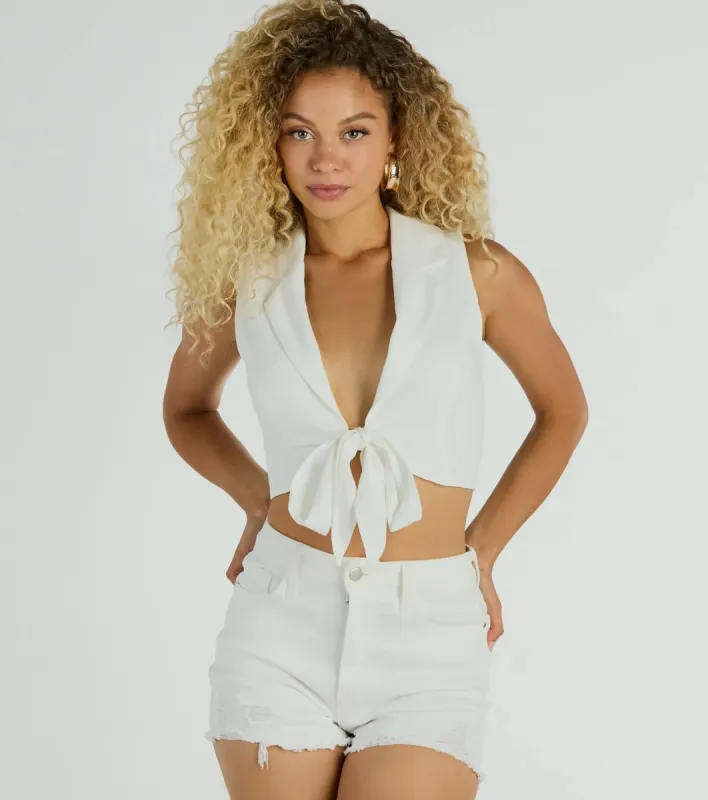 Golden Hour Tie-Front Linen Vest sold by Windsor