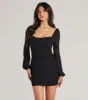 Alluring Shine Rhinestone Mesh Long Sleeve Mini Dress sold by Windsor