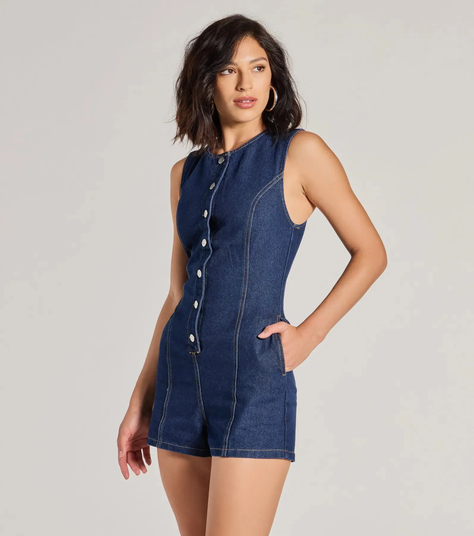 Casual Cool Button Down Denim Romper sold by Windsor product image thumbnail 2