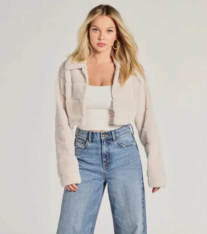 She's An Icon Faux Fur Cropped Jacket sold by Windsor