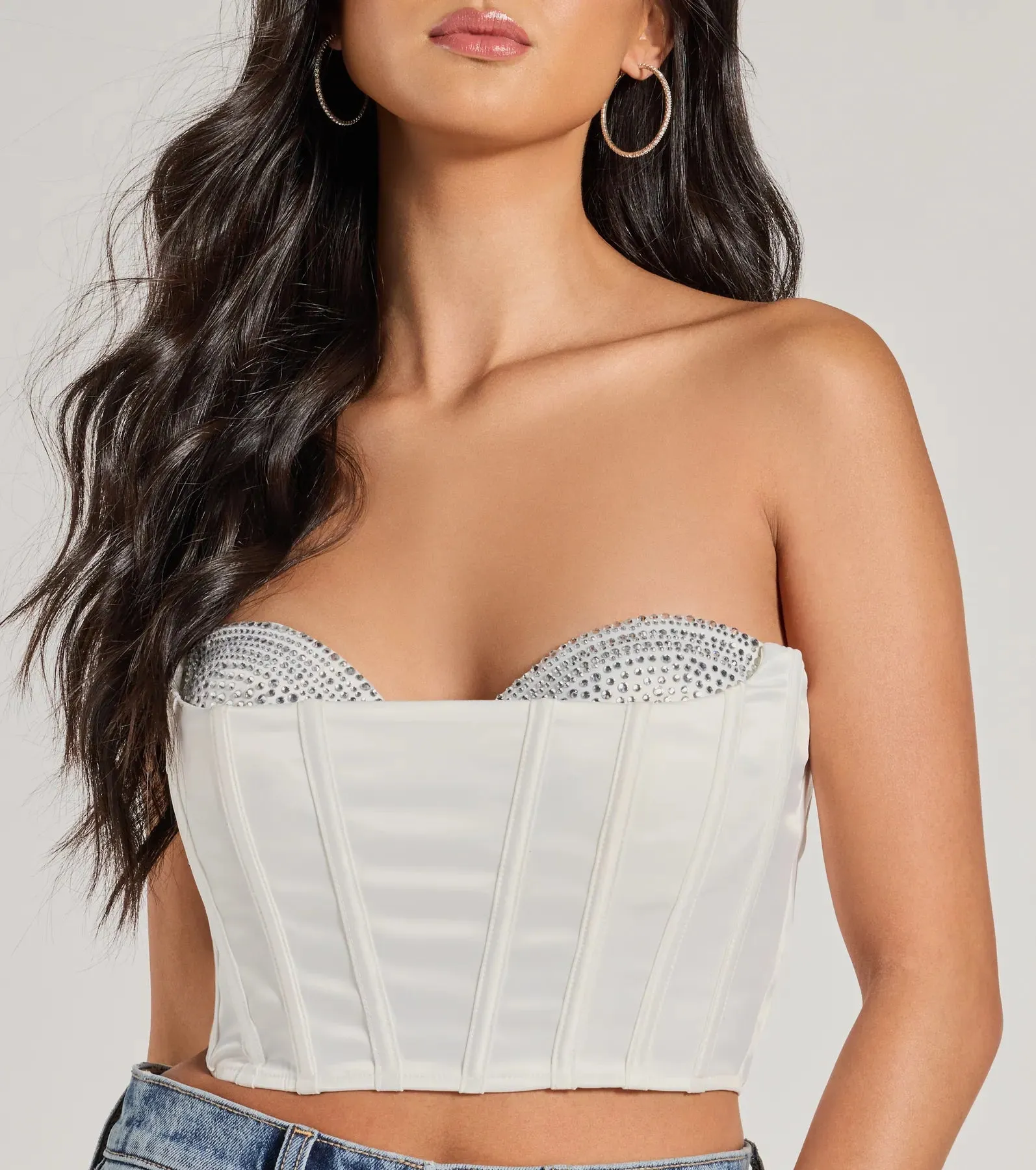 Sparkling Nights Cropped Rhinestone Satin Corset sold by Windsor product image thumbnail 4