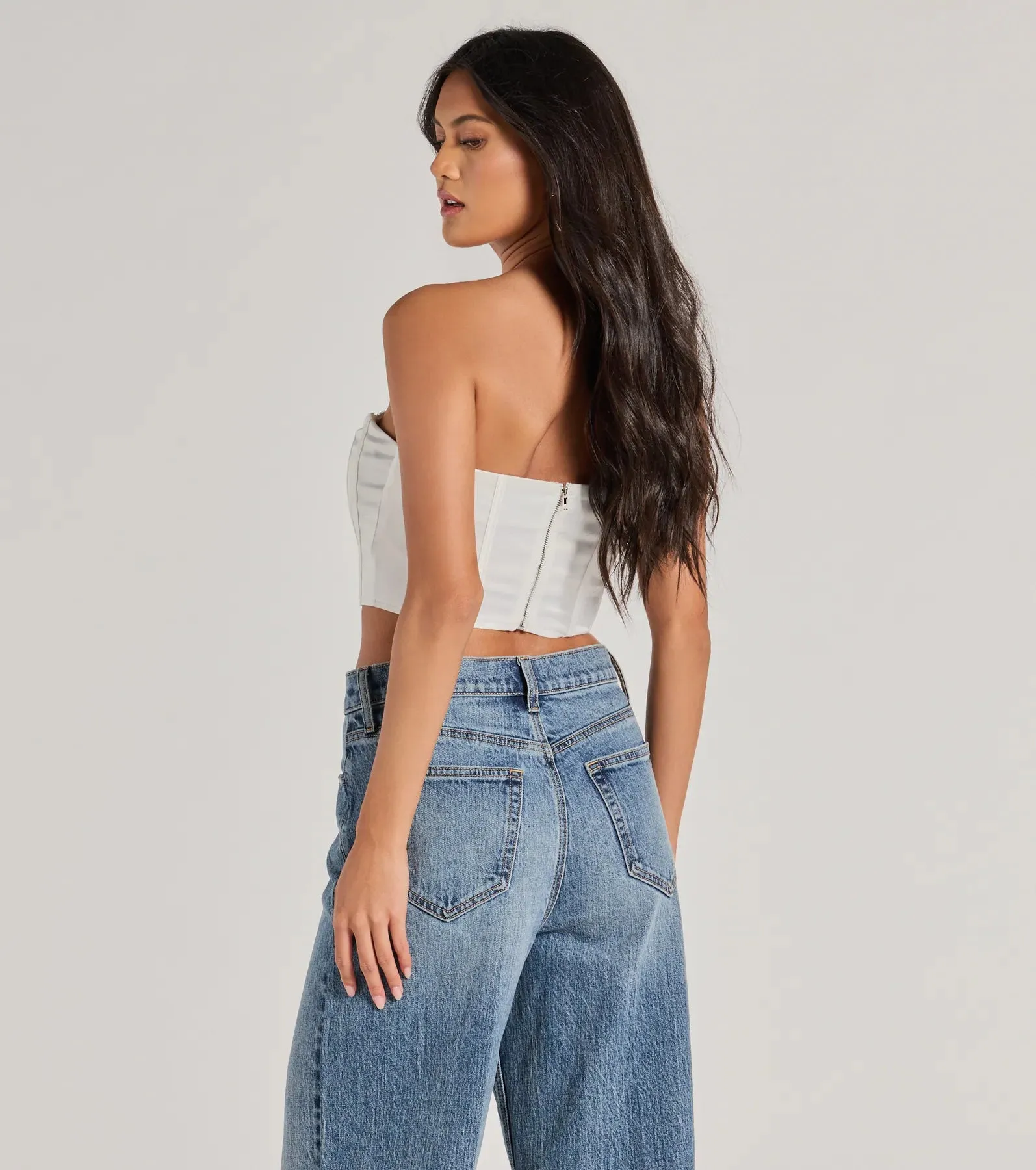 Sparkling Nights Cropped Rhinestone Satin Corset sold by Windsor product image thumbnail 2