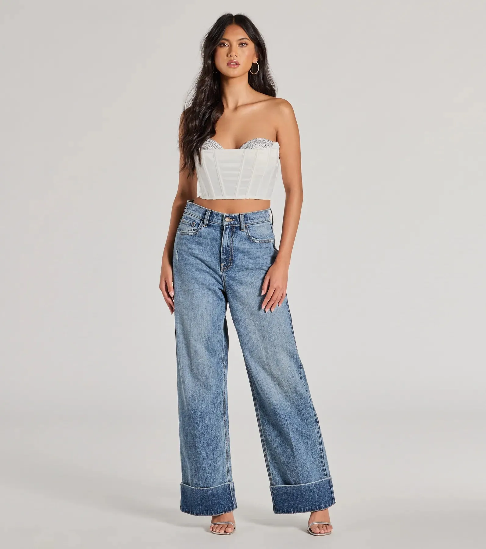 Sparkling Nights Cropped Rhinestone Satin Corset sold by Windsor product image thumbnail 3