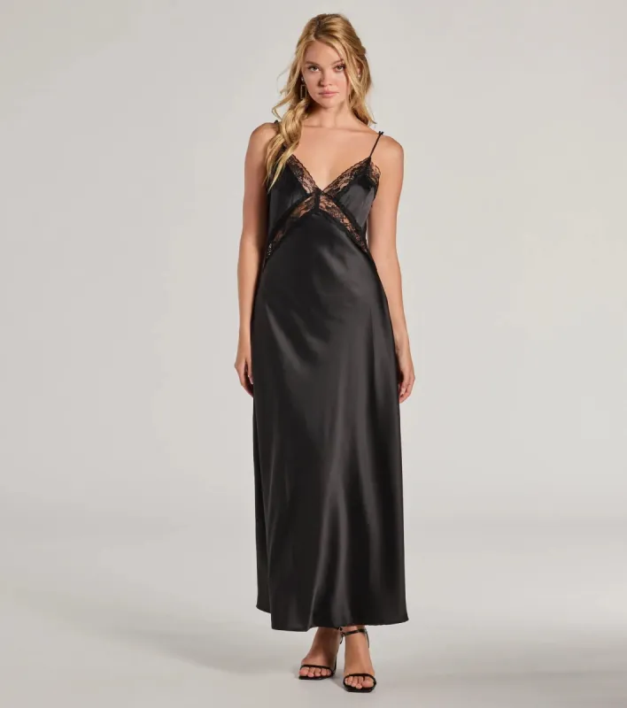 Ethereal Beauty Satin and Lace Long Slip Dress sold by Windsor