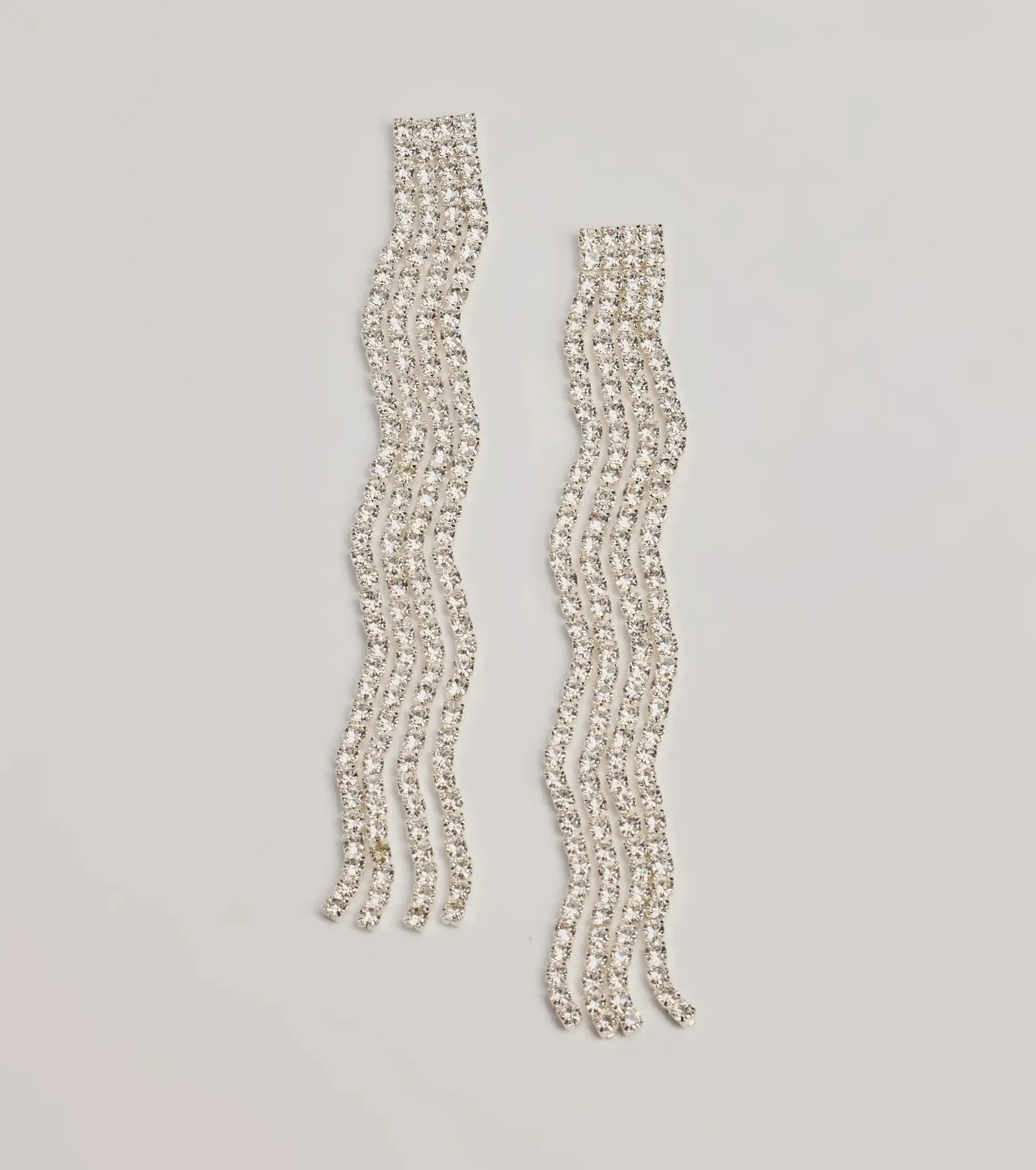 Glam Moment Wavy Rhinestone Fringe Earrings sold by Windsor