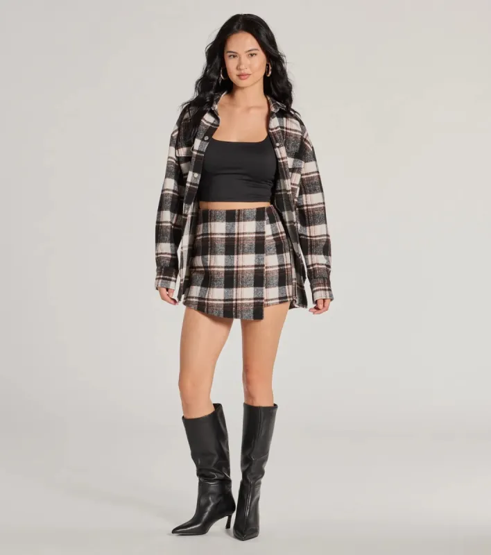 Classically Chic Plaid High Waist Wrap Skort sold by Windsor