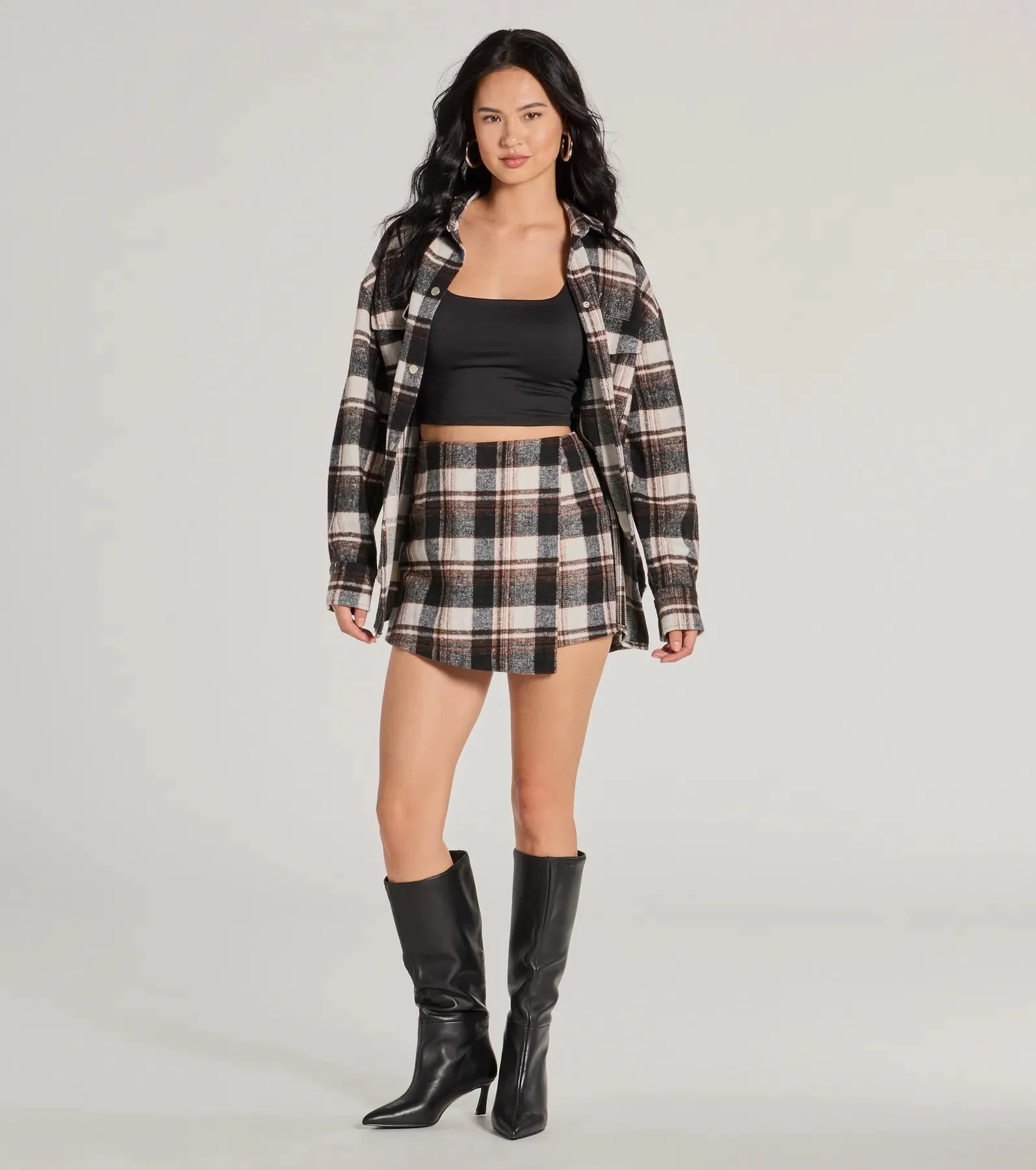 Classically Chic Plaid High Waist Wrap Skort sold by Windsor