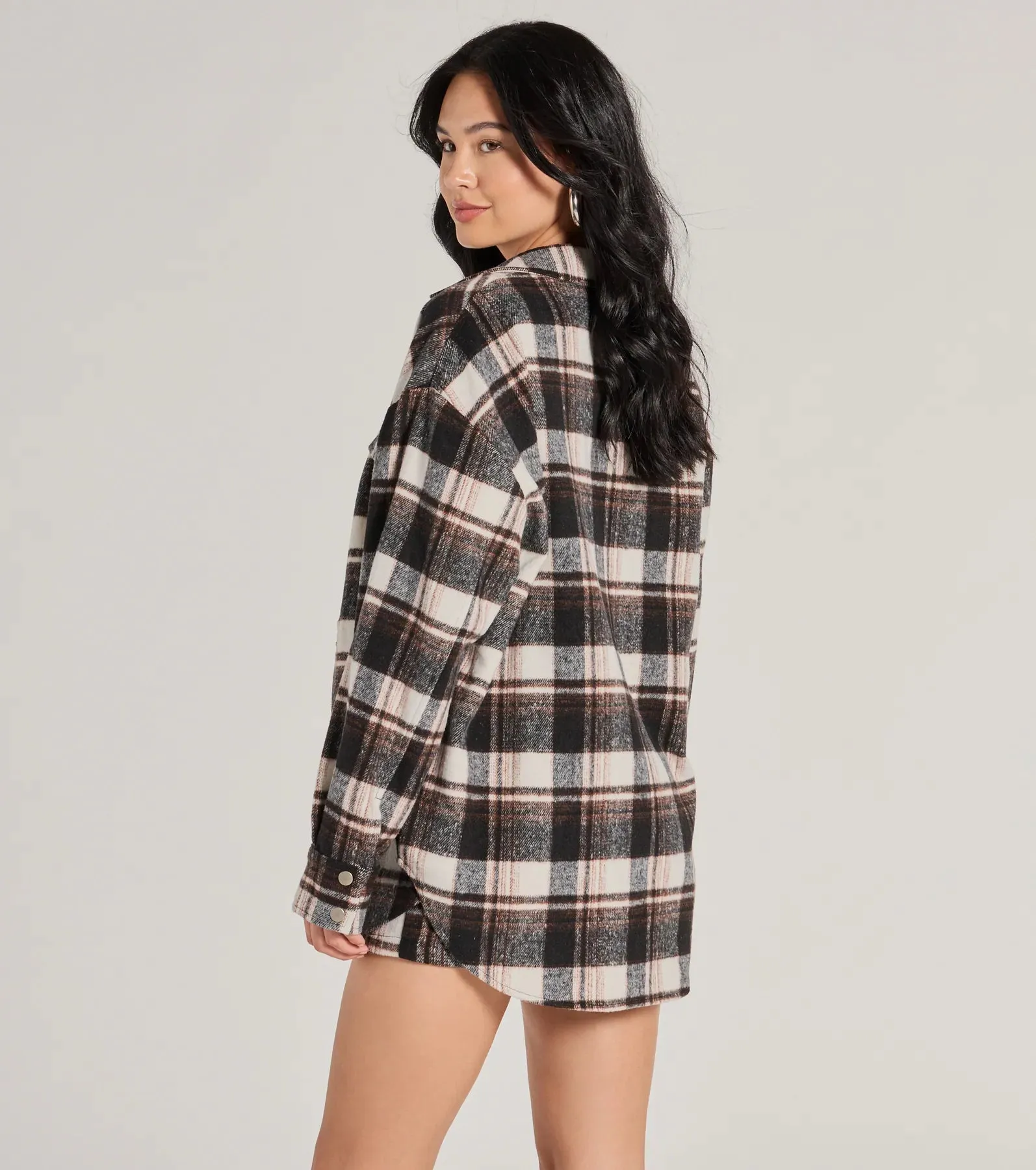 Classically Chic Plaid Long Sleeve Oversized Shacket sold by Windsor product image thumbnail 2