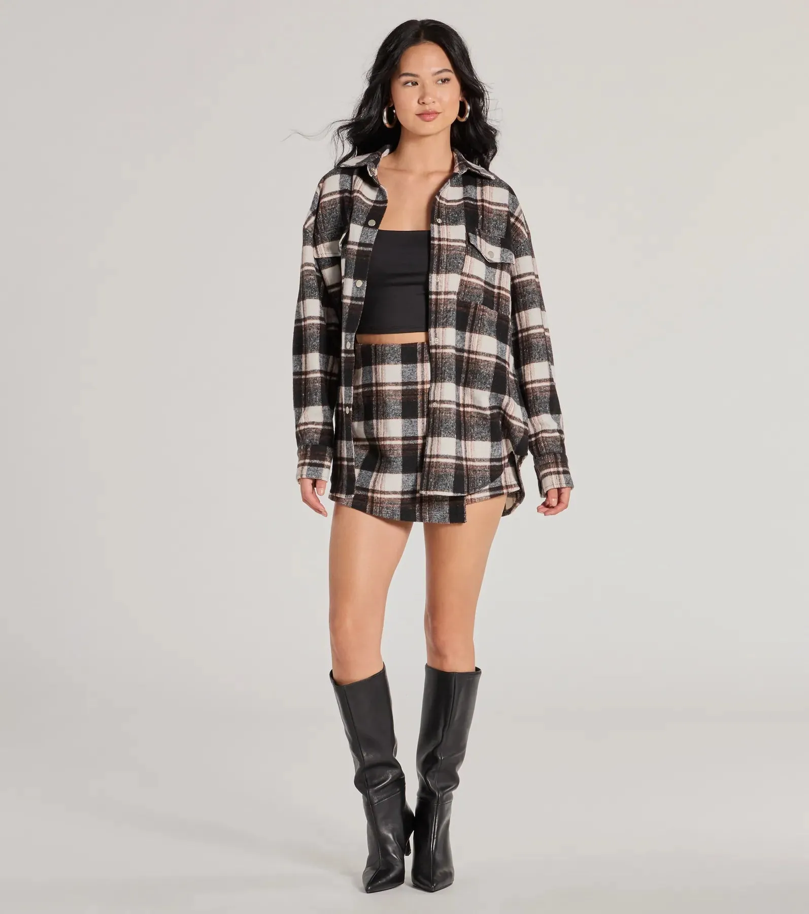 Classically Chic Plaid Long Sleeve Oversized Shacket sold by Windsor product image thumbnail 3