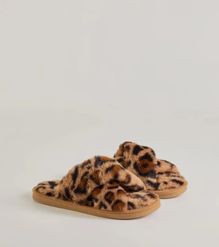 Wildly Chic Faux Fur Leopard Print Slides sold by Windsor