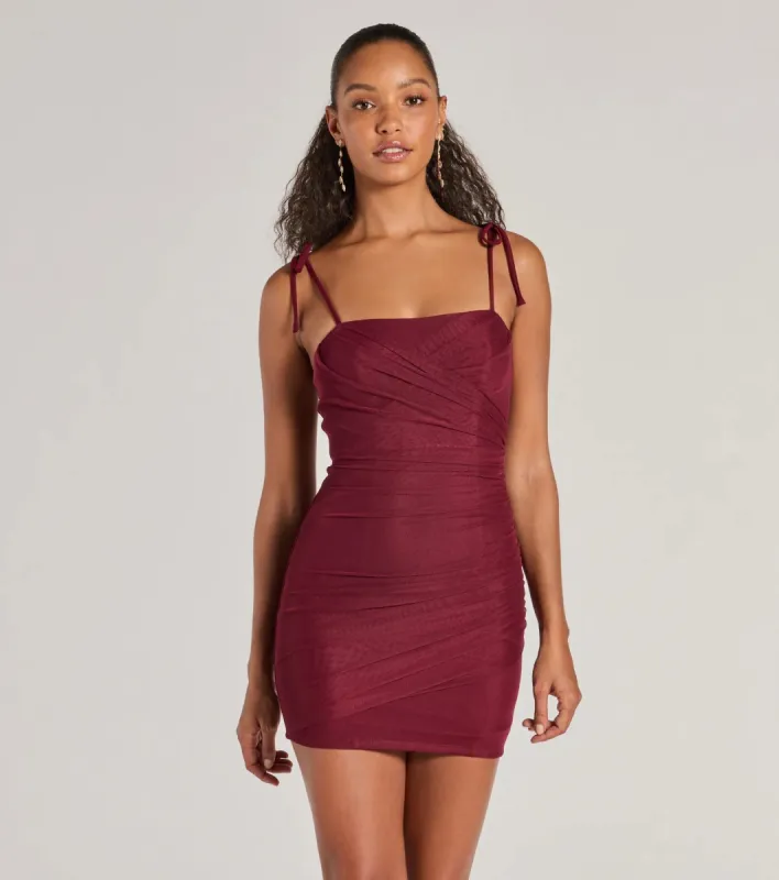 Glamorous Nights Mesh And Crepe Ruched Mini Dress sold by Windsor