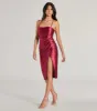 Stylish Shine Glitter Satin Lace-Up Midi Dress sold by Windsor