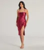 Stylish Shine Glitter Satin Lace-Up Midi Dress sold by Windsor