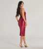 Stylish Shine Glitter Satin Lace-Up Midi Dress sold by Windsor