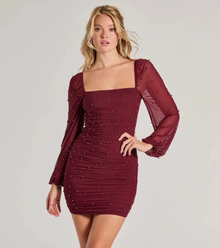 Lovely Vibe Pearl Mesh Long Sleeve Mini Dress sold by Windsor