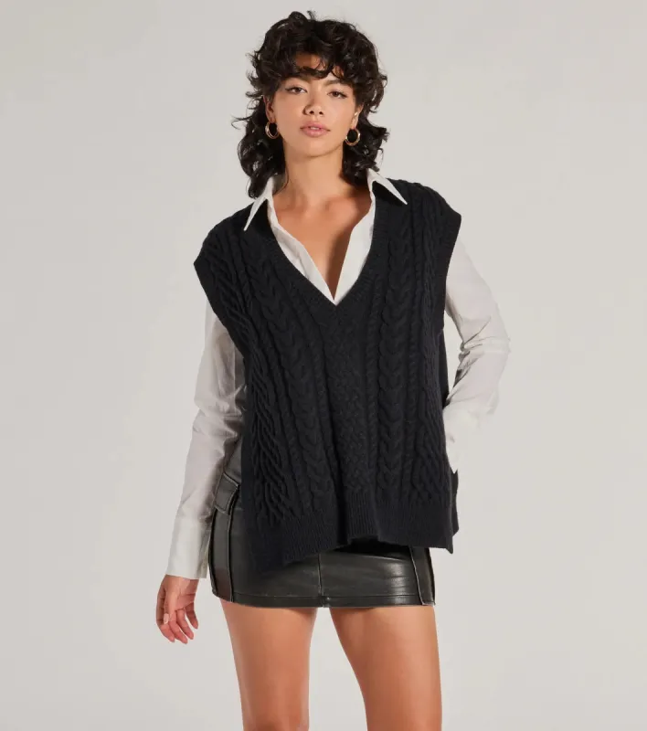 Chic Girl Vibe Cable Knit Vest sold by Windsor