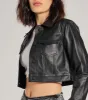 Sleek Fave Faux Leather Cropped Trucker Jacket sold by Windsor
