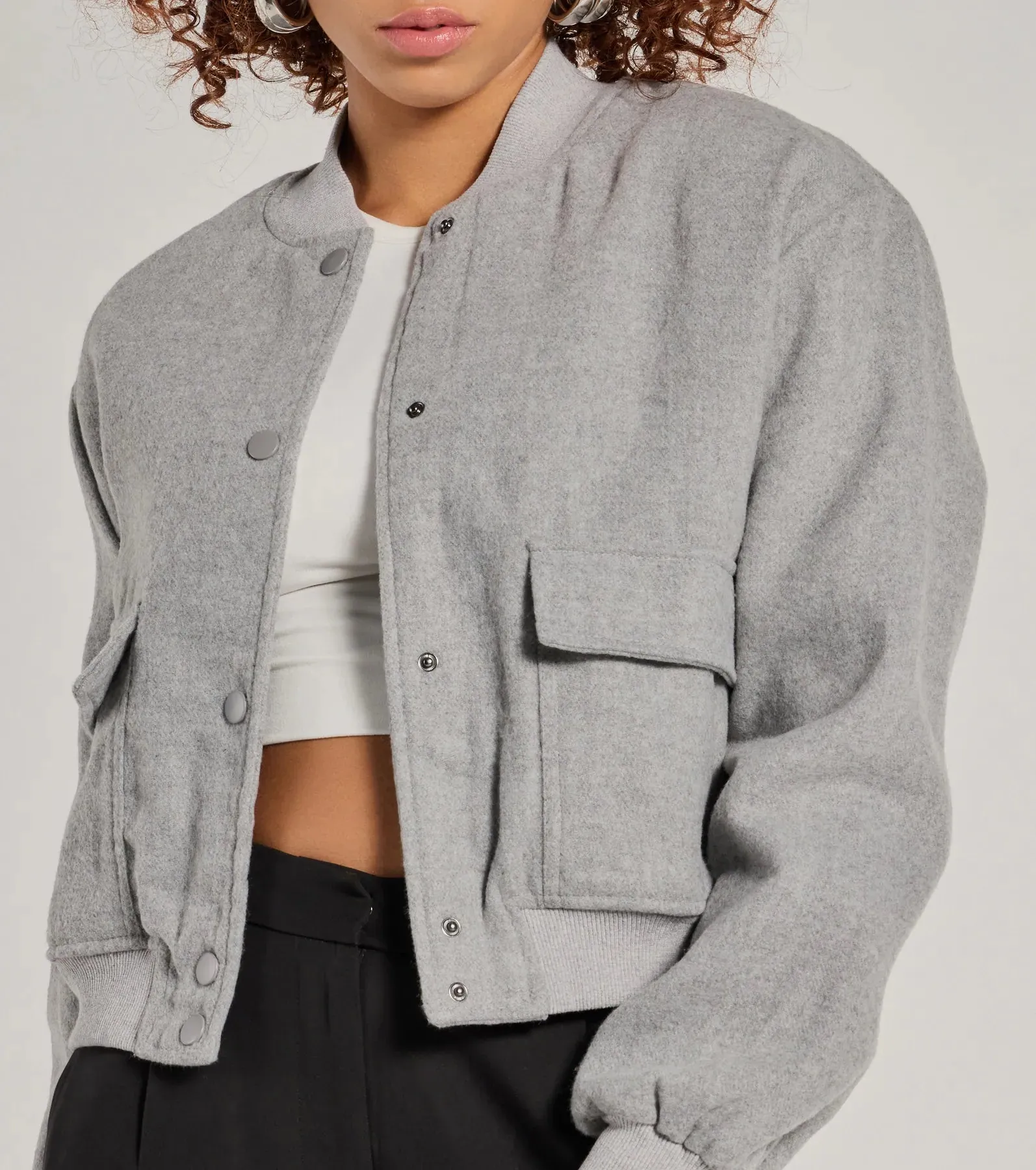 Cool Girl Energy Faux Wool Bomber Jacket sold by Windsor product image thumbnail 4