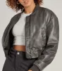 Casual Slay Cropped Oversized Faux Leather Bomber Jacket sold by Windsor