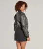 Casual Slay Cropped Oversized Faux Leather Bomber Jacket sold by Windsor