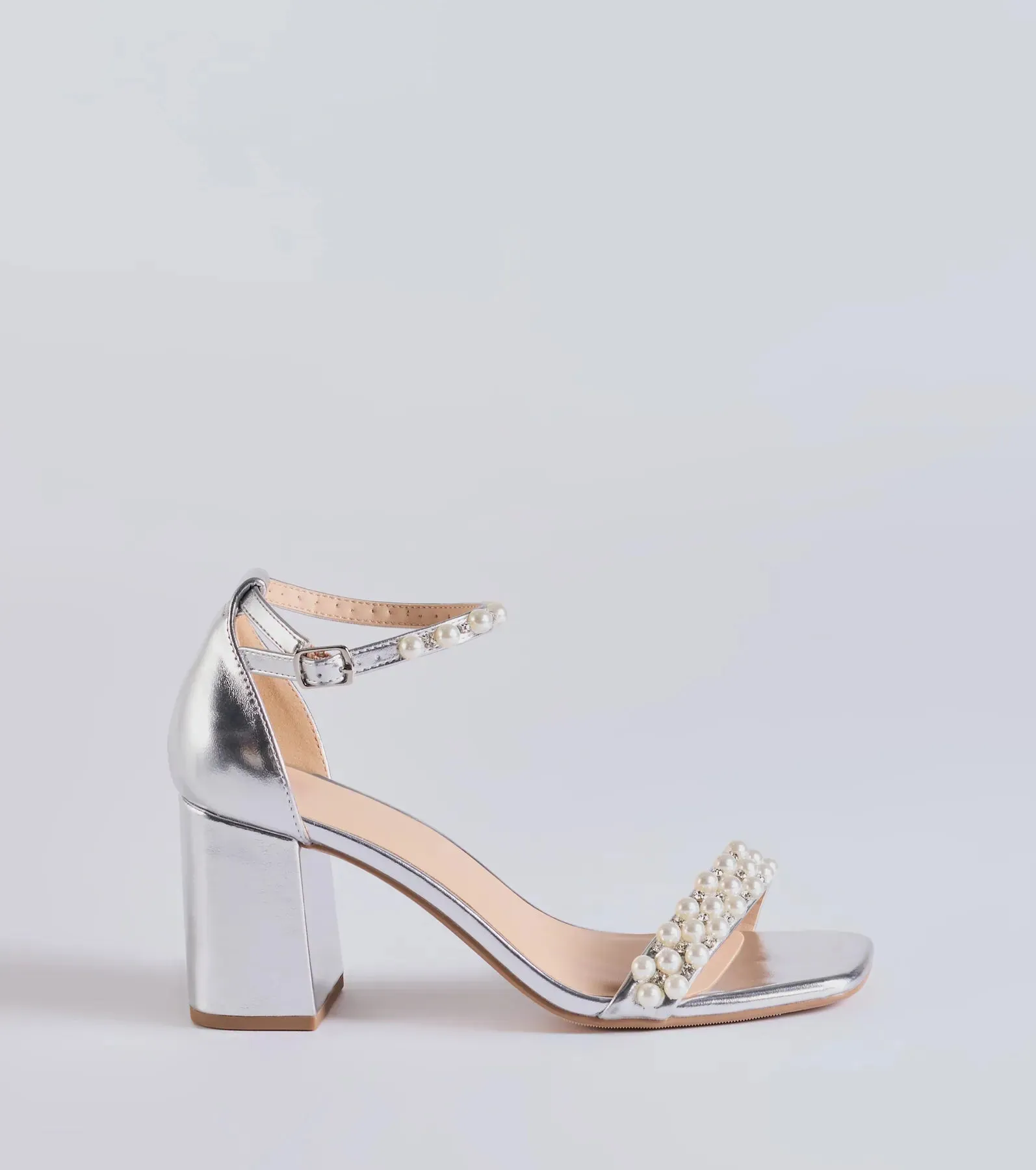 Gleaming Radiance Faux Pearl Metallic Block Heels sold by Windsor product image thumbnail 2