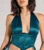Edgy Luxe Satin Halter Cropped Corset Top sold by Windsor