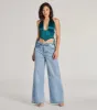 Edgy Luxe Satin Halter Cropped Corset Top sold by Windsor