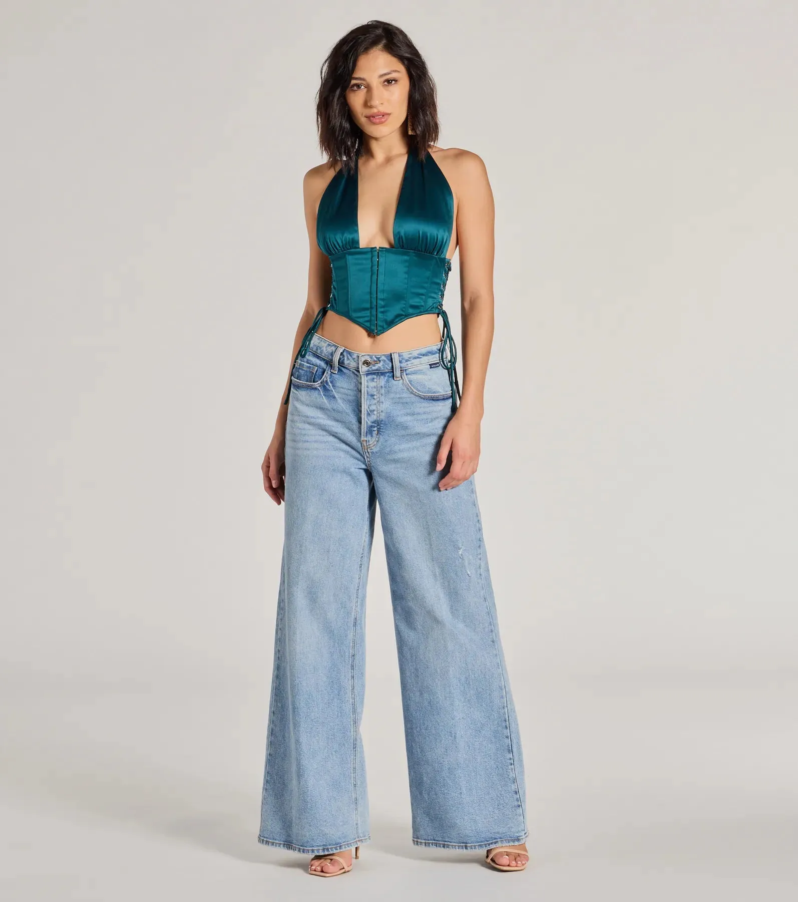 Edgy Luxe Satin Halter Cropped Corset Top sold by Windsor product image thumbnail 3