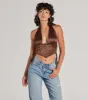 Edgy Luxe Satin Halter Cropped Corset Top sold by Windsor