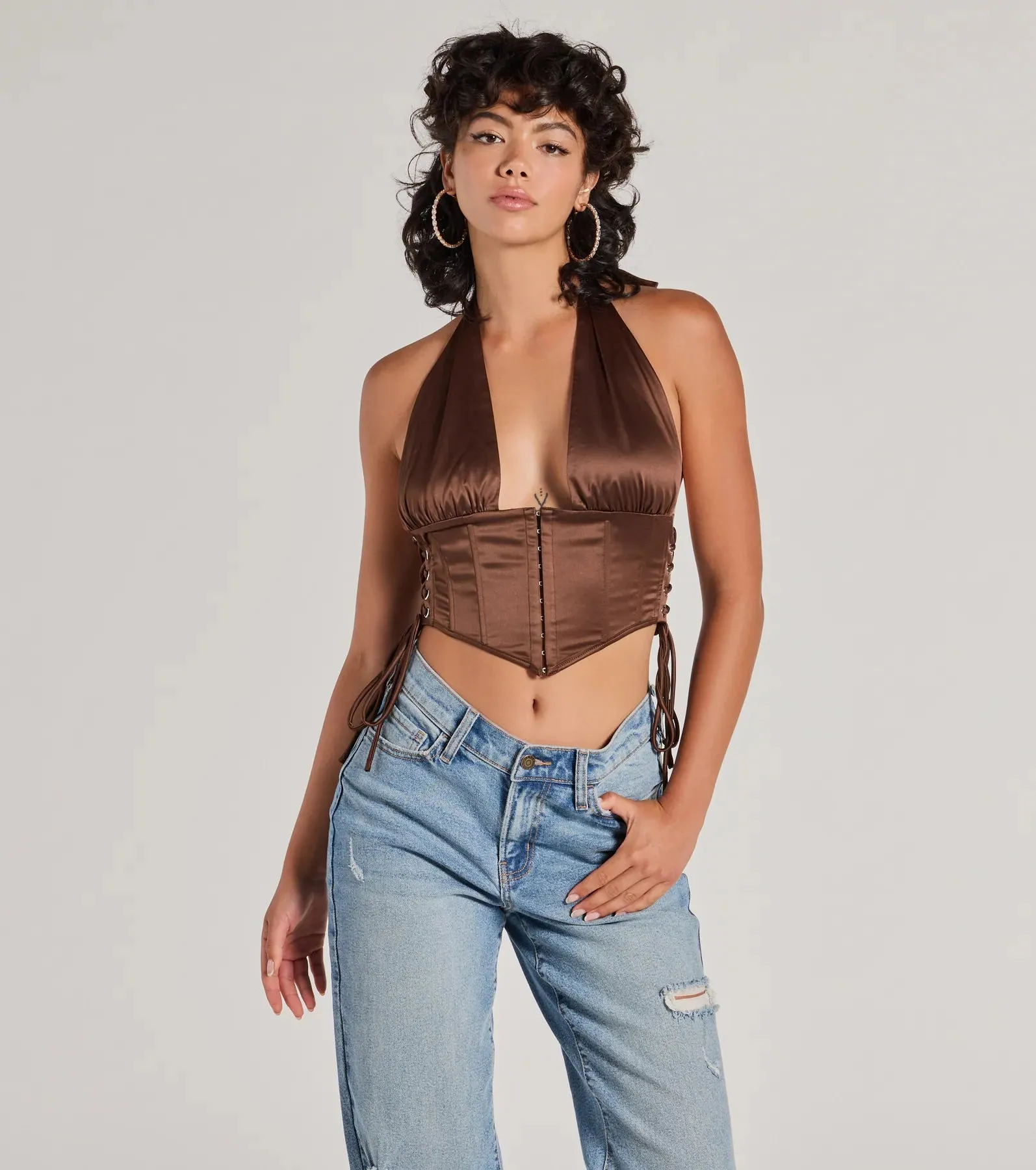 Edgy Luxe Satin Halter Cropped Corset Top sold by Windsor product image thumbnail 5