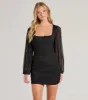 Forever Chic Long Sleeve Mesh Mini Dress sold by Windsor