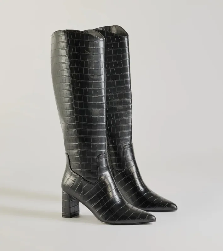 Bold Statement Faux Leather Croc-Embossed Under the Knee Boots sold by Windsor