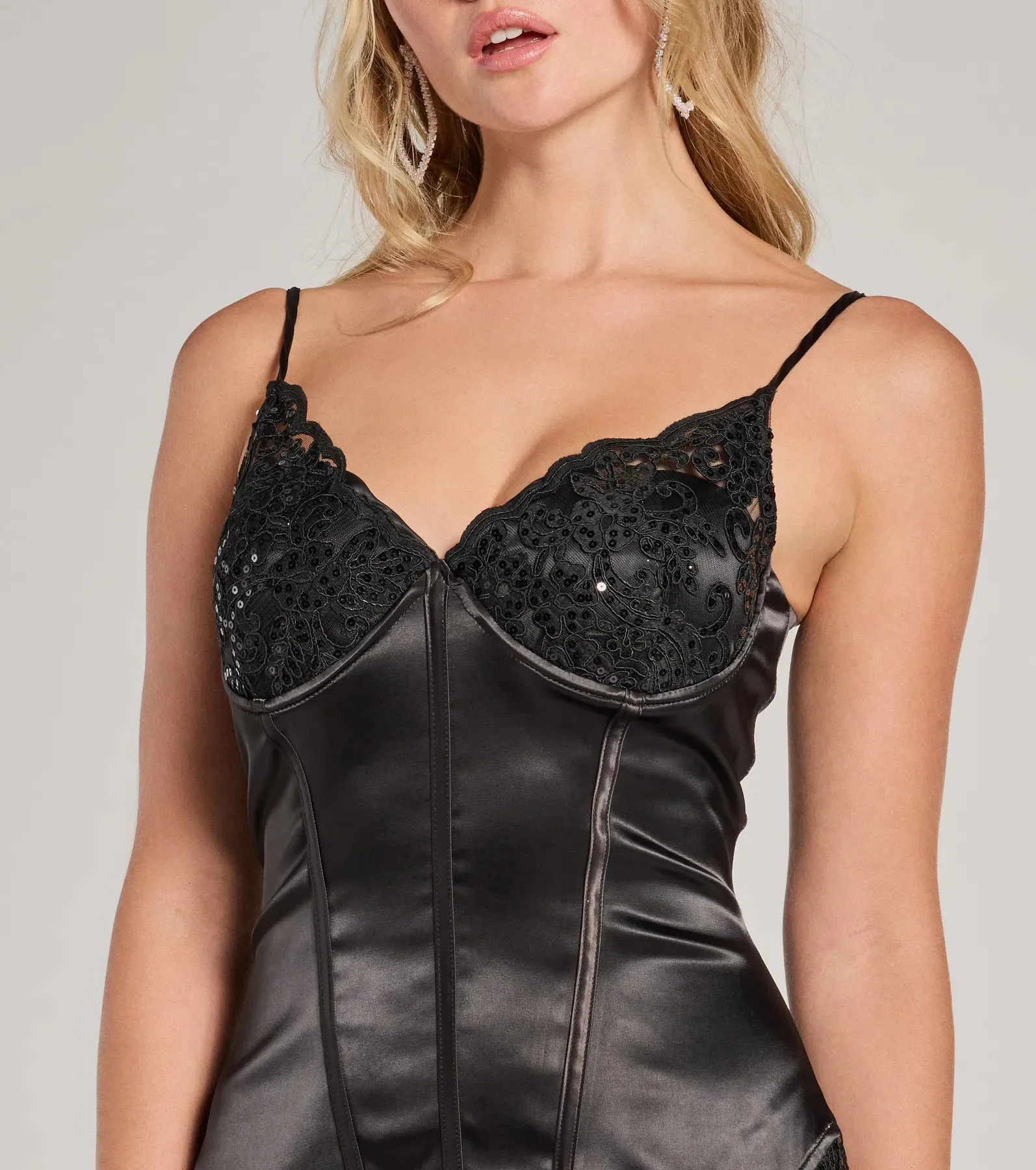 Jackie Sweetheart Lace Sequin Satin Mini Dress sold by Windsor product image thumbnail 4