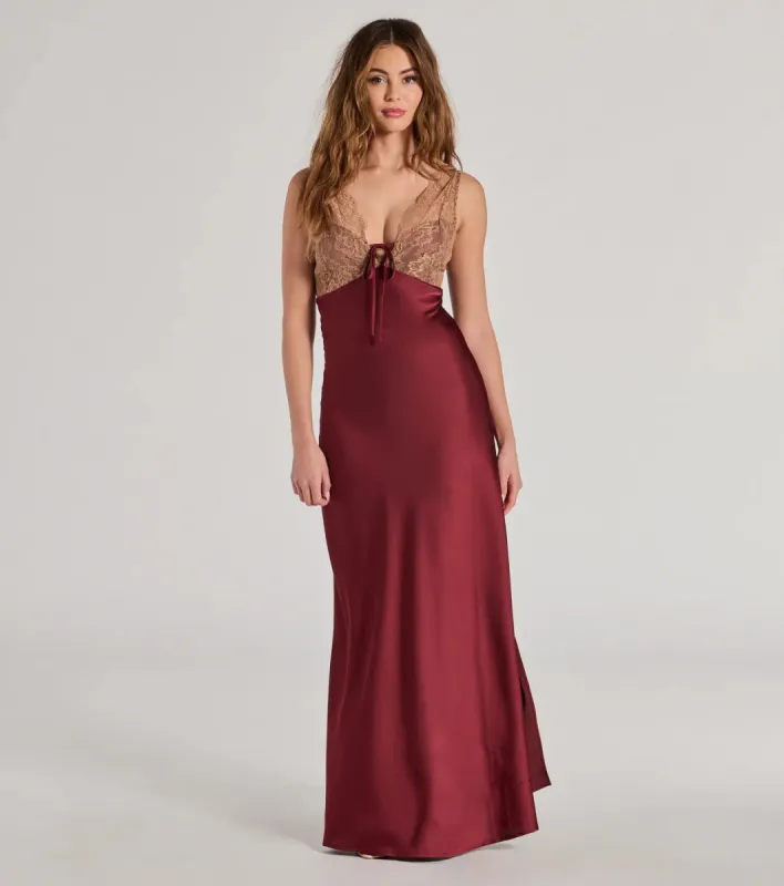 Deirdre Satin and Lace Sleeveless Mermaid Dress sold by Windsor